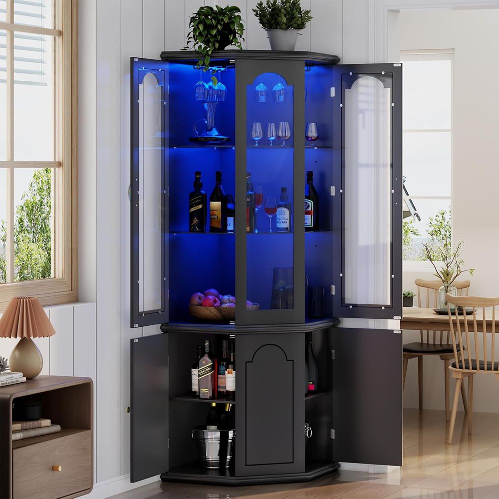 Home Bar Shelf - Verlichte barkast met deur van gehard