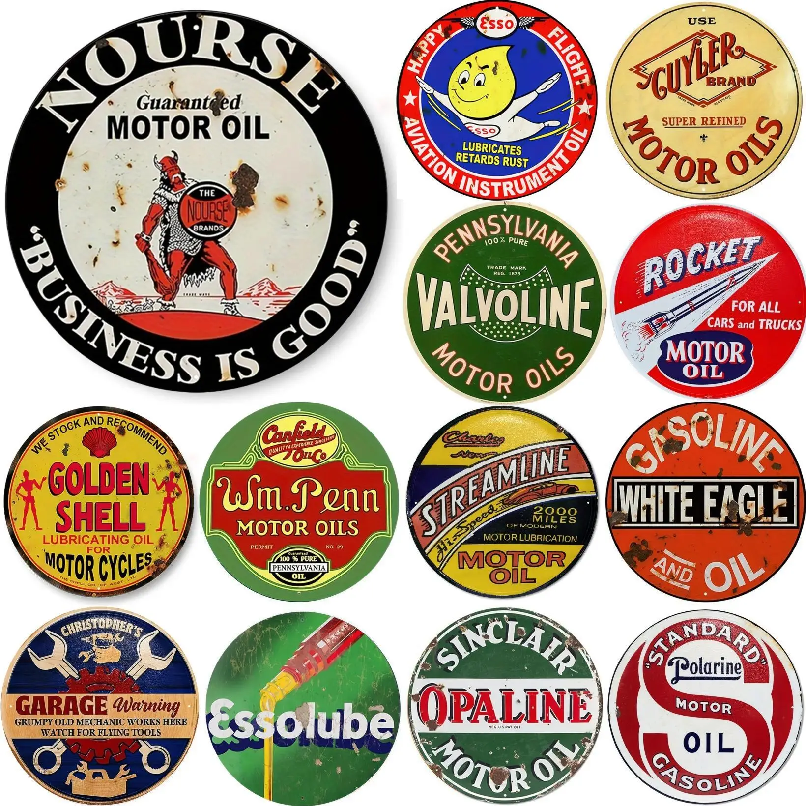 Vintage Motorolie Teken Ronde  - Home Bar And Restaurant recensie en prijs