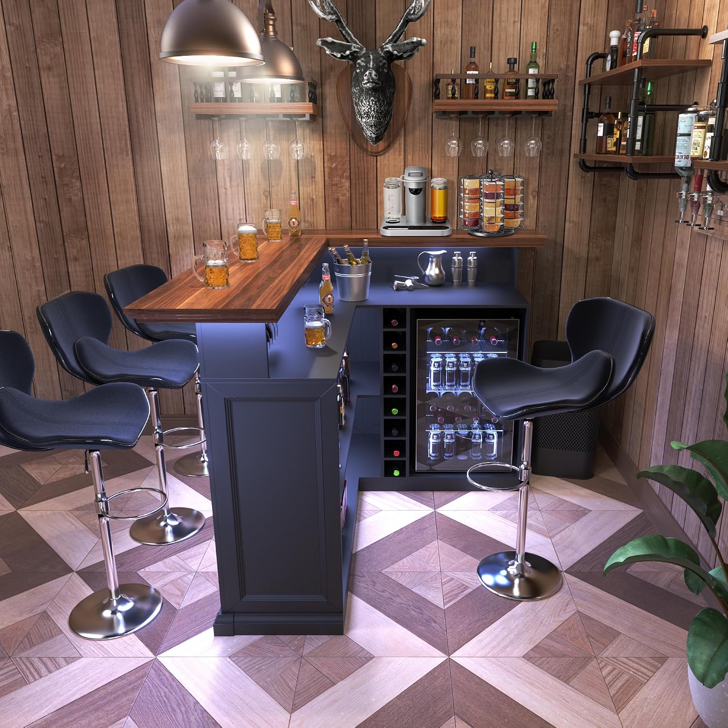 L-vormige thuiskast met koelka - Home Bar Setup recensie en prijs