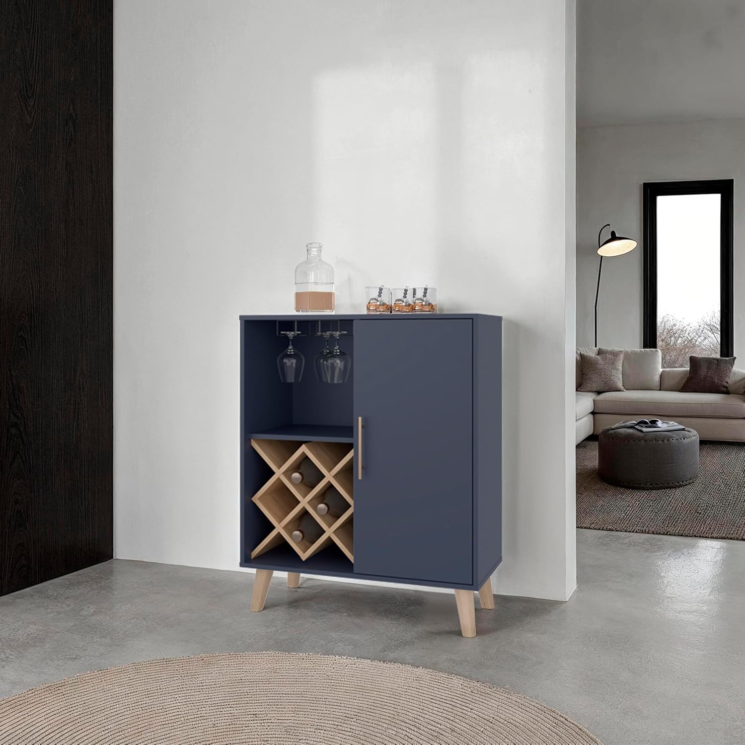Eikenblauwe barkast met 4 plan - Home Bar Shelf recensie en prijs