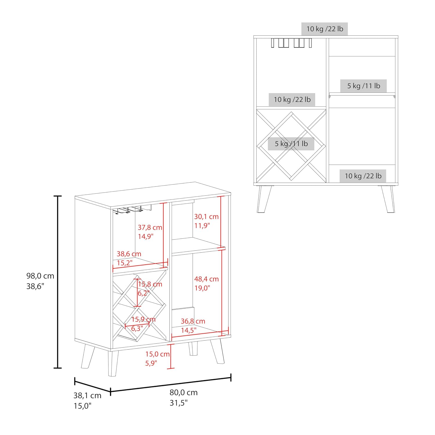 Eikenblauwe barkast met 4 plan - Home Bar Shelf recensie en prijs
