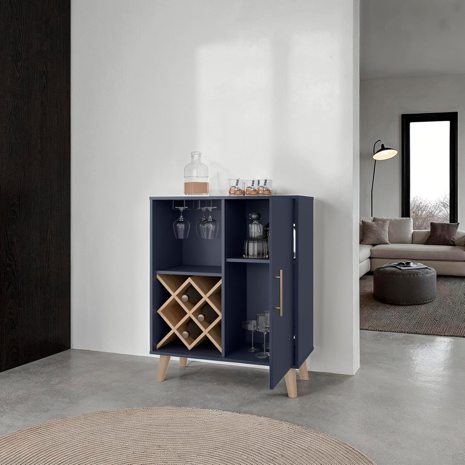 Eikenblauwe barkast met 4 plan - Home Bar Shelf recensie en prijs